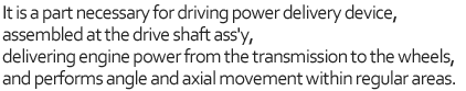 It is a part necessary for driving power delivery device, assembled at the drive shaft ass'y, delivering engine power from the transmission to the wheels, and performs angle and axial movement within regular areas.